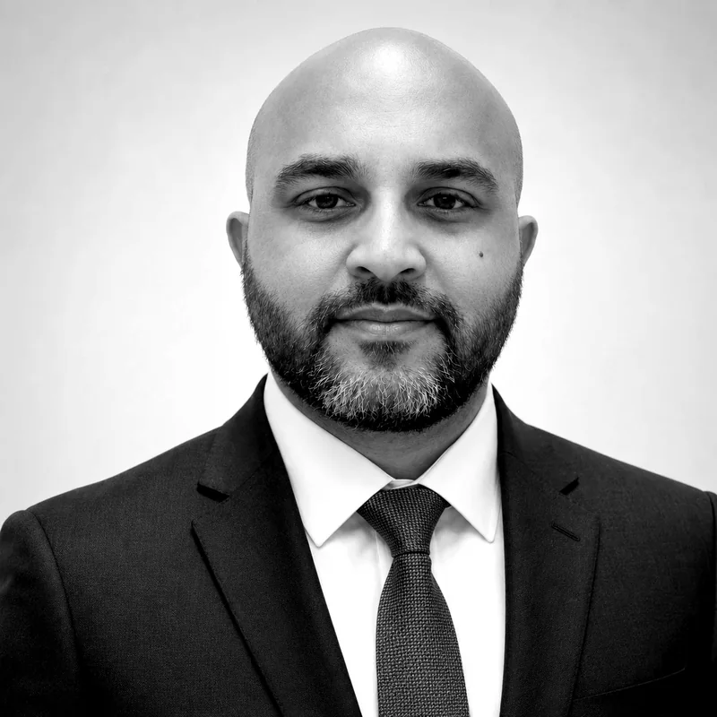 Billy, company director of Manchester Chauffeur Hire, in a black and white portrait
